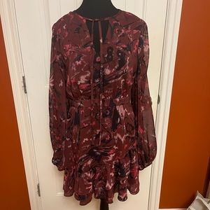 Ted Baker Burgundy Floral Print Midi Dress